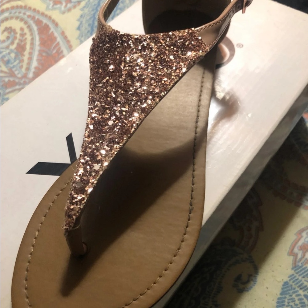 Rose gold sequin sandals